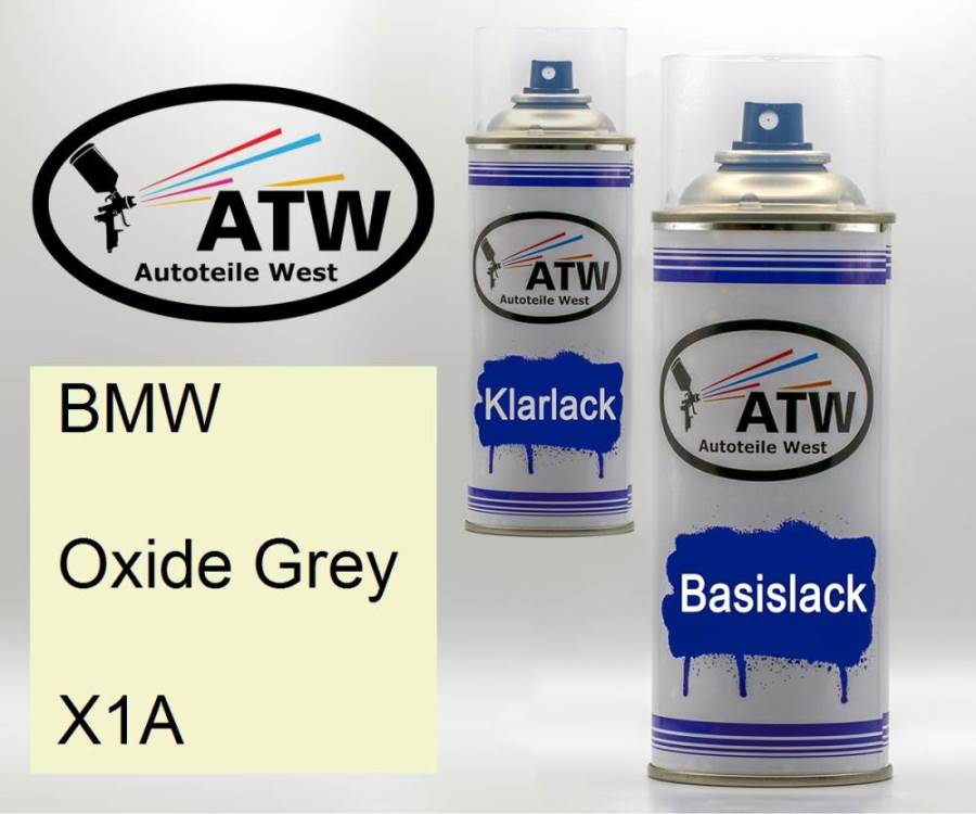 BMW, Oxide Grey, X1A: 400ml Sprühdose + 400ml Klarlack - Set, von ATW Autoteile West.